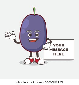 A picture of Java Plum cartoon mascot character with whiteboard