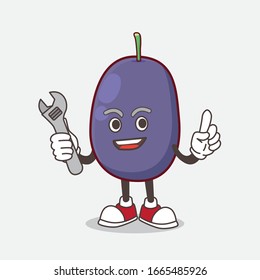 A picture of Java Plum cartoon mascot character as happy mechanic