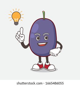 A picture of Java Plum cartoon mascot character get an idea