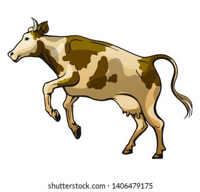 picture of a jumping cow on a white background