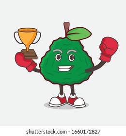 A picture of Kaffir Lime cartoon mascot character as Boxing winner of arcade game machine