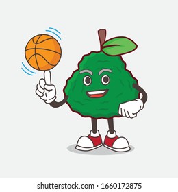 A picture of Kaffir Lime cartoon mascot character with a basketball