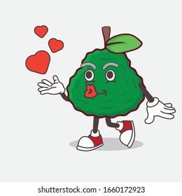 A picture of Kaffir Lime cartoon mascot character teasing with heart kiss