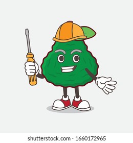 A picture of Kaffir Lime cartoon mascot character as smart technician