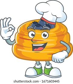 A picture of kataifi cartoon character wearing white chef hat