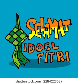 picture of ketupat congratulations on Eid Al-Fitr in hand drawn style