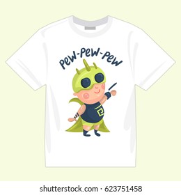 the picture with the kids superheroes for printing on clothing, t-shirt, isolated mock up on white t-shirt