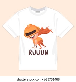 the picture with the kids superheroes for printing on clothing, t-shirt, isolated mock up on white t-shirt