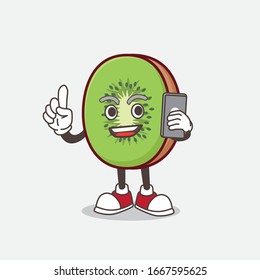 A picture of Kiwi Fruit cartoon mascot character speaking on the phone