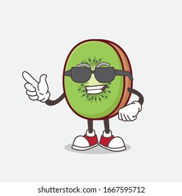 A picture of Kiwi Fruit cartoon mascot character wearing black glasses