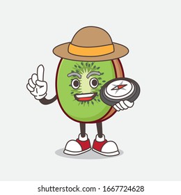 A picture of Kiwi Fruit mascot character having a compass