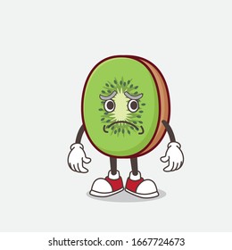 A picture of Kiwi Fruit mascot character having an afraid face