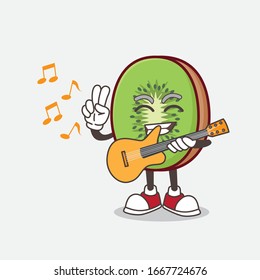 A picture of Kiwi Fruit mascot character playing a guitar