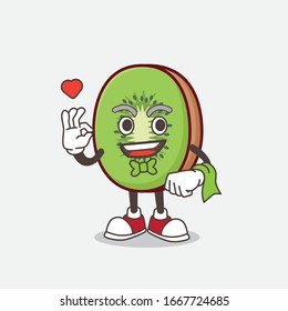A picture of Kiwi Fruit mascot character working as a Waiter
