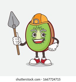 A picture of Kiwi Fruit mascot character as cool miner