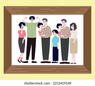 picture with korean family, vector style