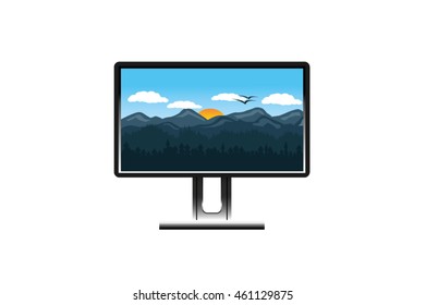picture with landscape on the TV screen, vector illustration
