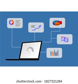 a picture of a laptop and some graphic icons in a bubble around it
