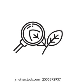 Picture of leaf and magnifying glass vector suitable for plant research icon 