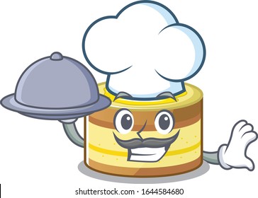 A picture of lemon cake as a Chef serving food on tray