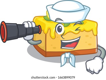 A picture of lemon cheesecake working as a Sailor with binocular