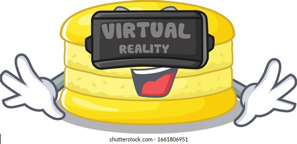 A Picture of lemon macaron character wearing Virtual reality headset