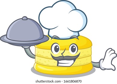 A picture of lemon macaron as a Chef serving food on tray