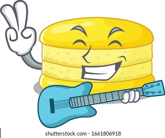 A picture of lemon macaron playing a guitar