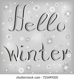 Picture of the letter hi winter on the background with snowflakes