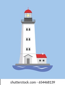 Picture of a lighthouse with a house. Vector illustration.