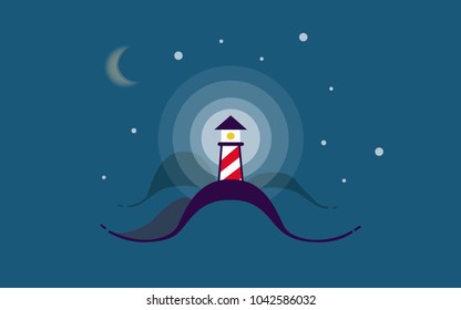 Picture with a lighthouse at night