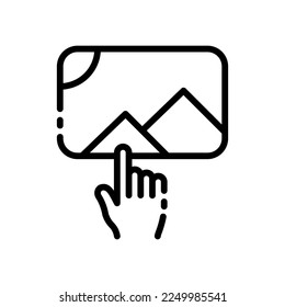 Picture Line Icon. Photo, hand, avatar, memory, graphics, button, archive, landscape application, camera, photographer, designer, work, memories. These concept. Vector black line icon
