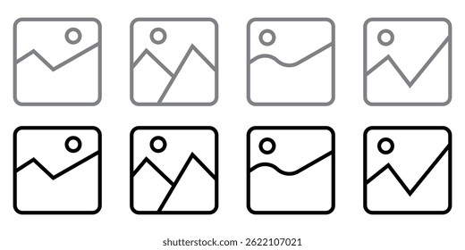 Ilustración vectorial del conjunto de iconos de la línea de la imagen. Imagen, foto, Vector del conjunto de iconos de la línea de la Galería sobre fondo blanco