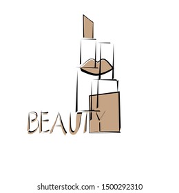 Picture of lipstick and nail Polish. Logo for beauty salon, cosmetics store