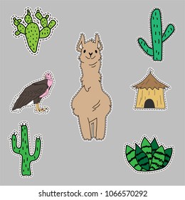 Picture llama cactus concourse hut pen stickers. Creative children's texture,