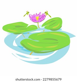 a picture of a lotus leaf floating above the surface with a beautiful pink flower