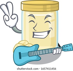 A picture of macadamia nut butter playing a guitar