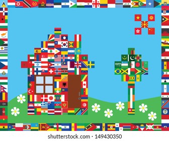 picture made of some of world flags icons as symbol of peace