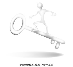 Picture of a man surfing on his own key. Vector illustration