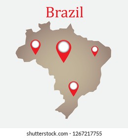 In the picture, a map of Brazil with labels. Map of a foreign country, for a site, presentation, geography, project.
