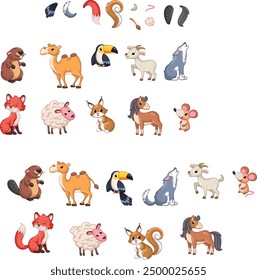 The picture is a matching game for children. It shows cartoon animals in two rows and their corresponding tails in the top row. The goal is to match each animal to its correct tail.
