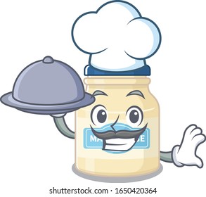 A picture of mayonnaise as a Chef serving food on tray