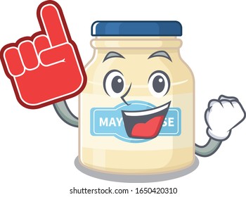 A picture of mayonnaise mascot cartoon design holding a Foam finger