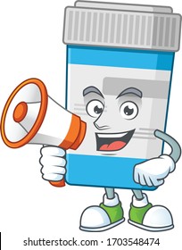 A picture of medical bottle cartoon design style speaking on a megaphone