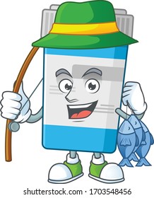 A Picture of medical bottle fisher mascot design catch a fish