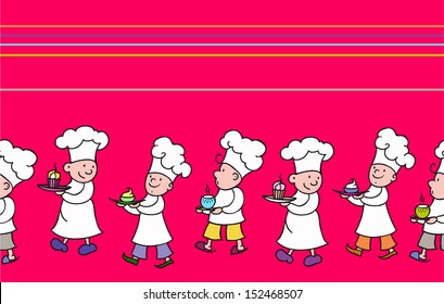 Picture for the menu with the boys, cook on a red background with color strips