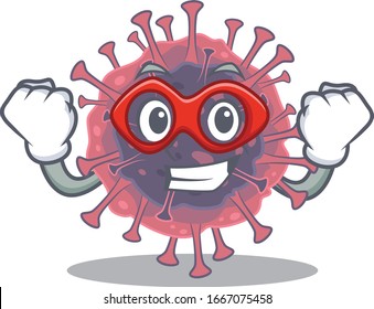 A picture of microbiology coronavirus in a Super hero cartoon character