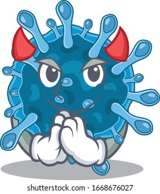 Una imagen del virus de la corona microscópica en el diseño de caricaturas del diablo