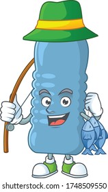 A Picture of mineral bottle fisher mascot design catch a fish