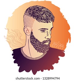 Picture of a modern man with a beard. Hand drawing. Vector graphics